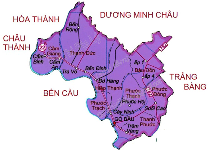 bản đồ hành chính huyện Gò Dầu tỉnh Tây Ninh